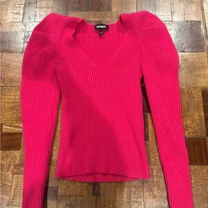 Express Fuchsia Ribbed V-Neck Sweater